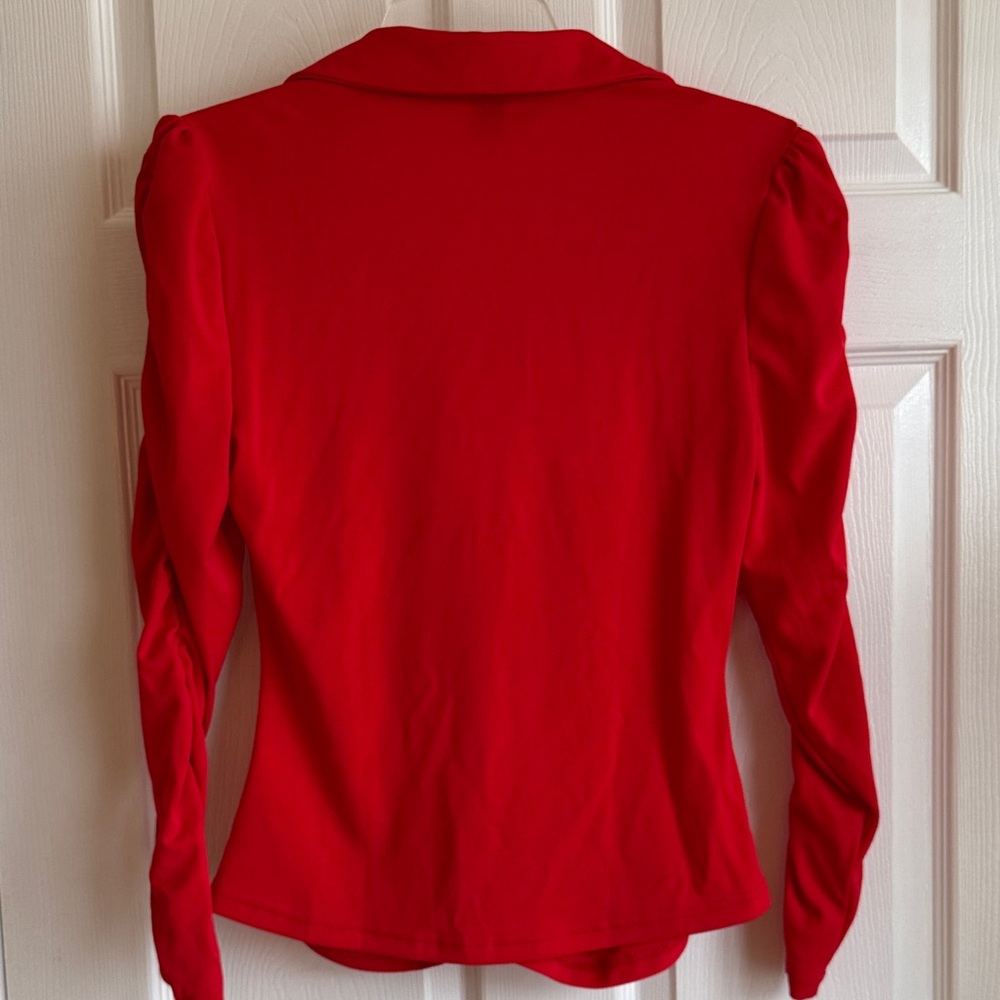 SHEIN Red Button-Down Ruched Shirt - Picture 6 of 6